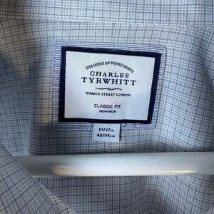 Charles Tyrwhitt Classic Fit Non-Iron Shirt, Blue Grid Pattern, Size 19/37